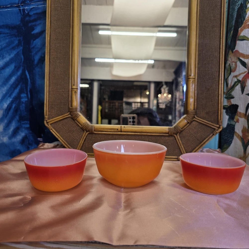 Vintage Anchor Hocking Fire-King Small Orange Bowl Milk Glass Set Of 3 - Picture 1 of 12